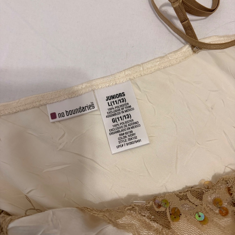 No Boundaries Cream Ivory Satin Crinkle Camisole with gold sequin detailing - Picture 11 of 16